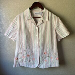 Alfred Dunner Womens Pastel Textured Floral Embroidered Button Down Shirt Top 16